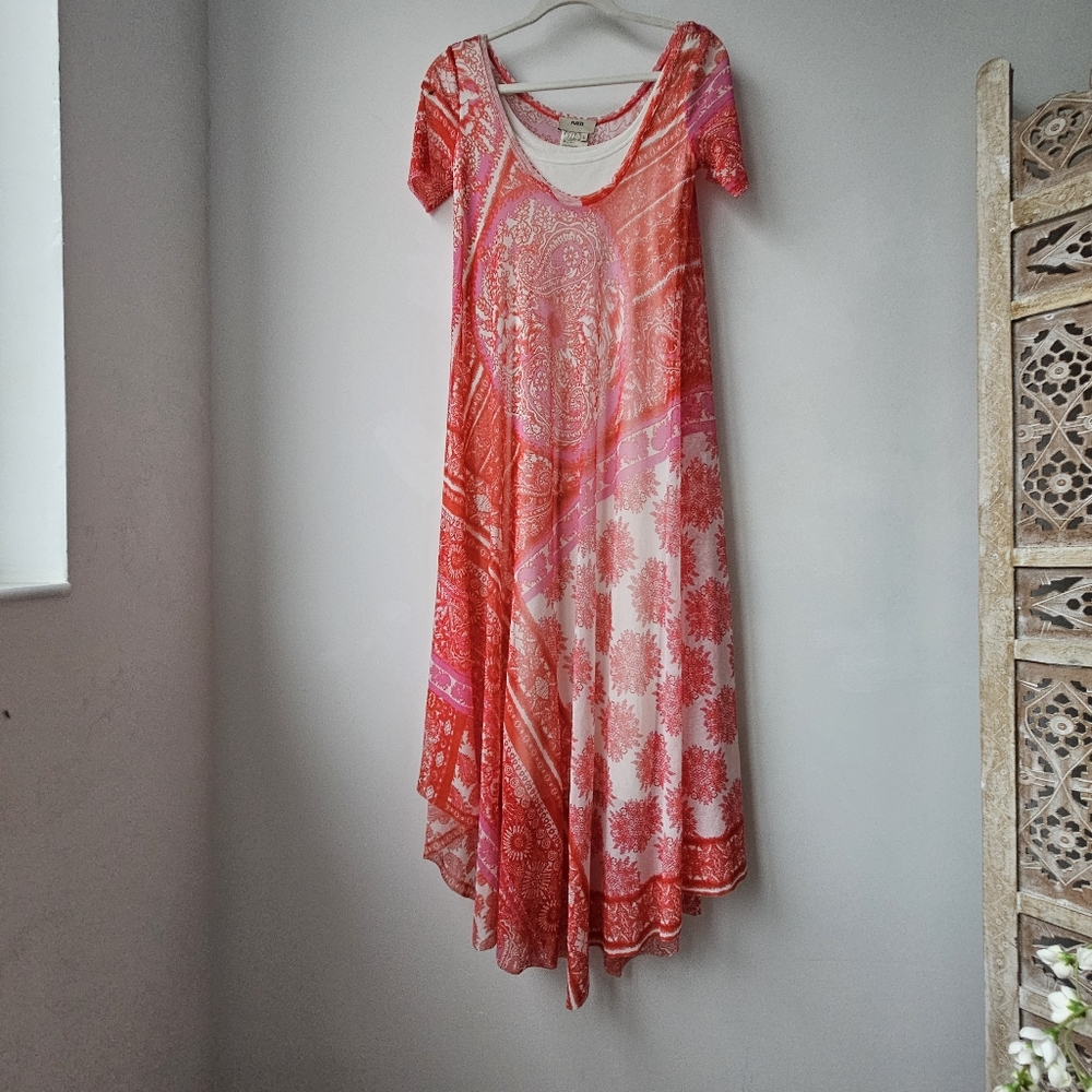 Fuzzi JPG Italy Nylon Mesh Sunset Salmon Patchwork Hankercheif Dress - Picture 2 of 15